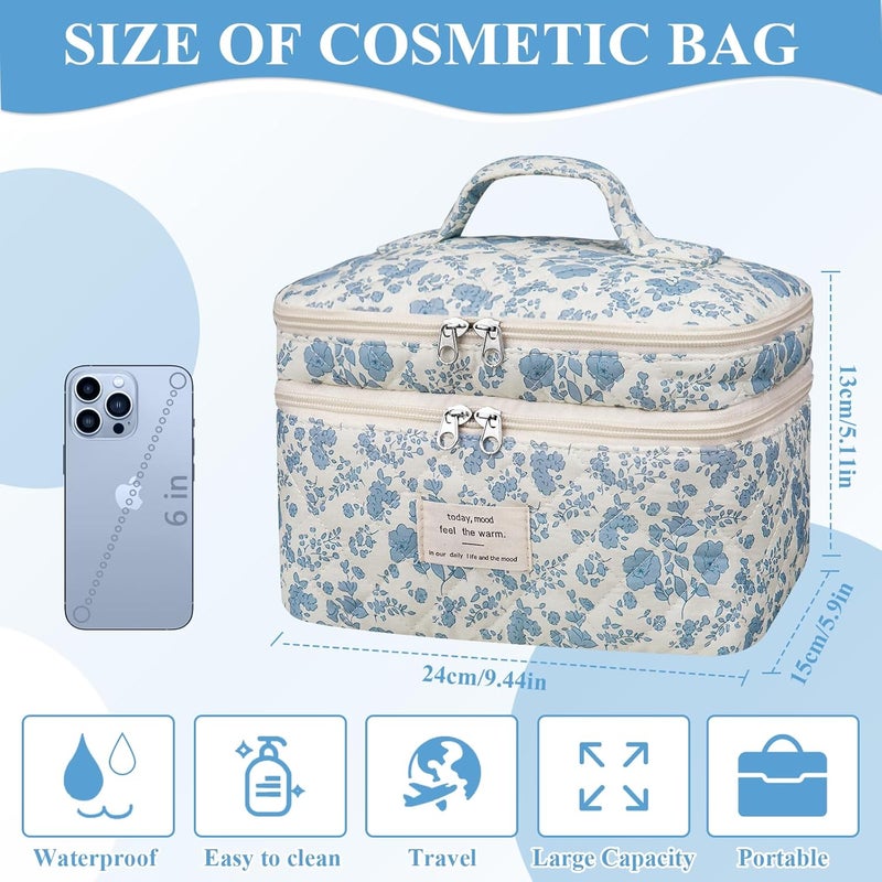 Gosect Makeup bag, Large Cosmetic Bag for Women Girls, Cute Quilted Makeup Bags, Floral Coquette Aesthetic Toiletry Bag, Travel Make Up Organizer Bag (Pink Flowers) - Image 4